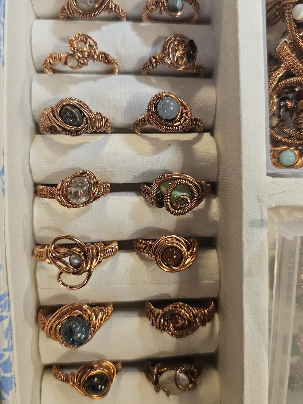Handcrafted Copper Wire Wrapped Gemstone Rings - Lot Of 14